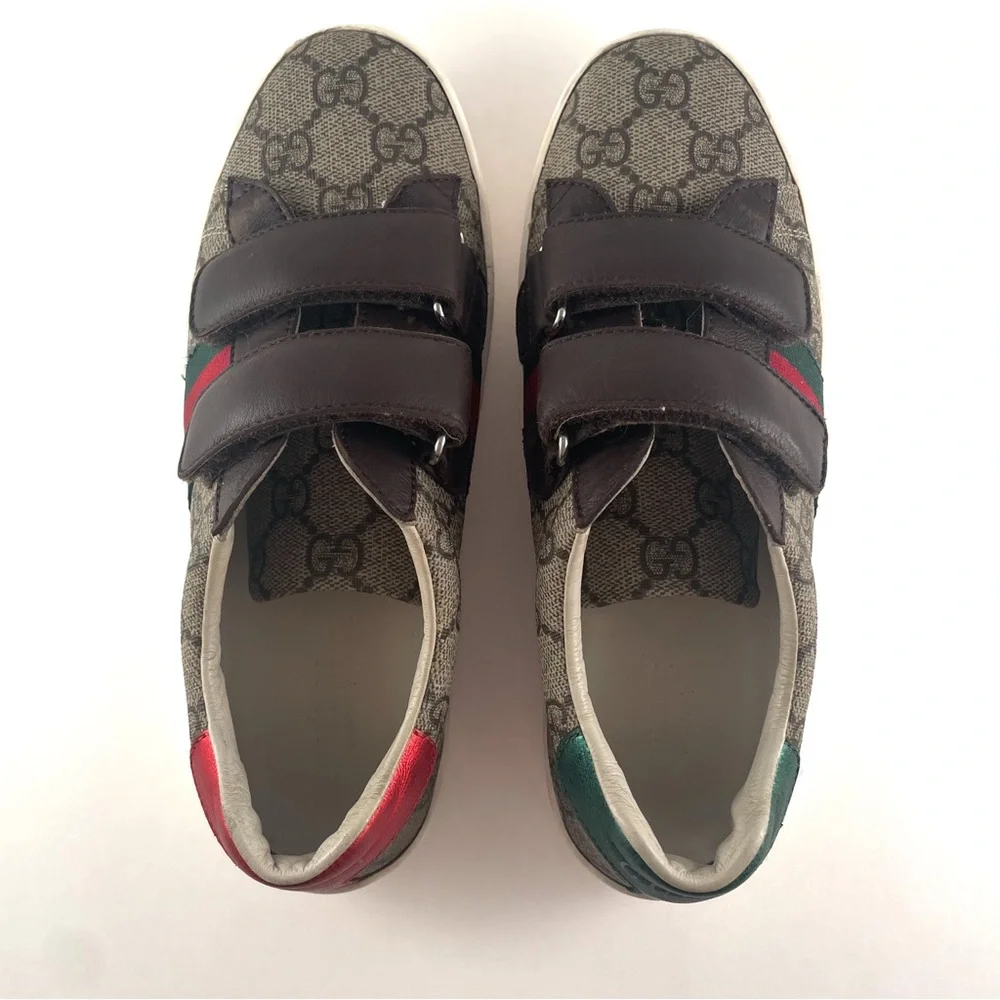 Gucci Kids Unisex Supreme Line Sherry Line Velcro Ace Sneakers Size 34